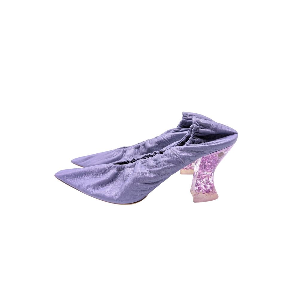 Bottega Veneta Crushed Lilac Leather Plexiglass Glitter Almond Scrunch Pumps 39